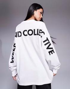 Футболка Weekend Collective большого размера с длинными рукавами и логотипом сзади белого цвета Asos Weekend Collective