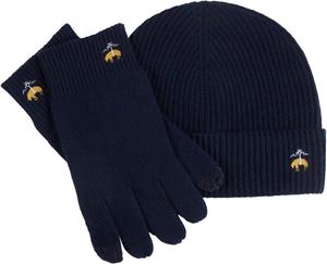 Подарочный набор Brooks Brothers Signature из шерстяной и кашемировой трикотажной шапки в рубчик и перчаток для сенсорных экранов в элегантной упаковке для мужчин. Роскошный зимний подарок для мужчин, темно-синий., Navy