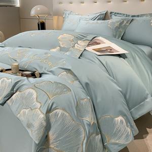 FUANNA Комплект постельного белья 2.2 м, 4 предмета: пододеяльник 220x240 см, высококачественная вышивка, цвет Yi Mi Yangguang - Yueying Lan