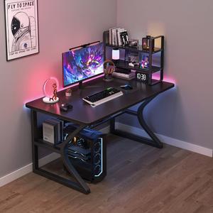 Компьютерный стол Naijia с двухъярусной книжной полкой, черный, 160x60 см