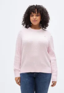 Свитер с круглым вырезом и косами, изогнутой вязки. Tommy Hilfiger Curve, Light Pink