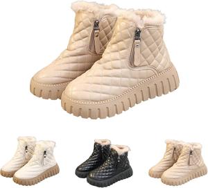 No Brand Женские удобные теплые зимние ботинки на платформе, модные с круглым носком, боковой молнией, ботильоны с плюшевой подкладкой для улицы (хаки, 4.5)