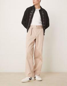 Элегантные широкие брюки с поясом ASOS DESIGN бежевого цвета