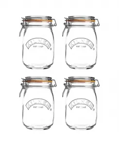 Круглые банки с защелкивающейся крышкой, 1,0 л, набор из 4 штук Kilner, прозрачный