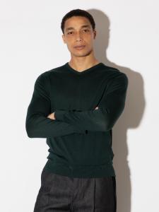 Хлопковый трикотажный пуловер с V-образным вырезом и длинными рукавами | OSMOND | 30G, современный крой