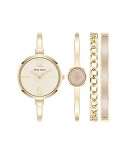 Женский набор браслетных часов Quartz розового цвета с позолоченным металлическим сплавом, 32 мм Anne Klein