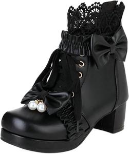 Готические платформенные ботильоны на шнуровке с массивным высоким каблуком, с бантом, готические ботинки для косплея с молнией, панк-обувь Generic, Black