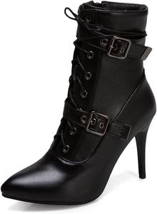 Женские модные ботильоны VOKLIN с пряжкой, на высоком каблуке-шпильке, с заостренным носком, на шнуровке и молнии, стильные короткие ботинки, Black-Velvet Lined