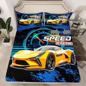 Erosebridal Детский комплект постельного белья Boys Race Car с черно-белым клетчатым принтом в гоночном стиле, Yellow Blue