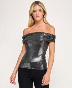 Детский топ с открытыми плечами и люрексом SENI & CADE, Black/Silver