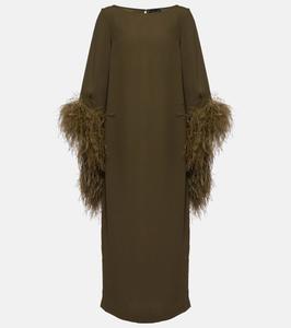 Платье миди Del Lago с отделкой из перьев Taller Marmo, Forest Green