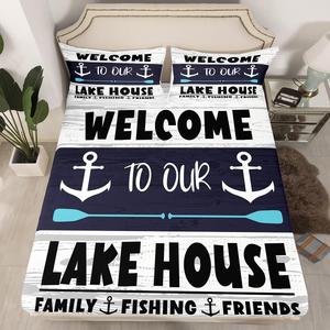 Erosebridal Комплект постельного белья Rustic Lake House Nautical Anchor в темно-синем сером цвете с принтом деревянных досок, Multi 33