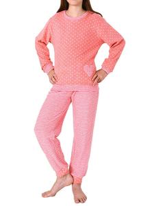 NORMANN Пижама из махровой ткани с длинными рукавами, манжетами, сердечками и полосками - 59577 в горошек