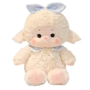 Кукла плюшевая с бантом и комбинезоном из кролика и ягненка, высота 40 см JIZHUAN