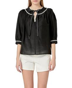 Женский топ с вышивкой и бантом English Factory, черный