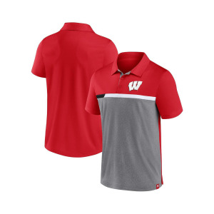 Мужская фирменная рубашка поло красного и меланжевого цвета wisconsin badgers split block color block Fanatics, мульти