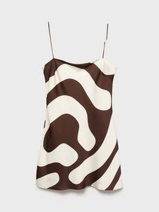 Просто абстрактное сатиновое мини-платье Mango, Brown/Multi