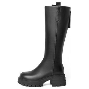 Высокие сапоги на каблуке 5,5 см женские черно-коричневые BELLE, черный-Unlined