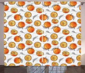 Штора ABAKUHAUS Mandarin Rustic, Sketch Lines and Oranges, универсальная ленточная штора для гостиной с петлями и крючками, 280 x 225 см, серо-темно-оранжевый Abakuhaus