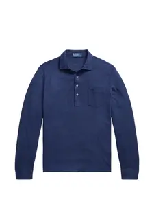 Льняная рубашка-поло с длинными рукавами Polo Ralph Lauren, синий