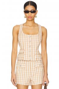 Топ Lovina из джинсовой ткани в клетку Gingham от Cinq A Sept, sahara & light plaster