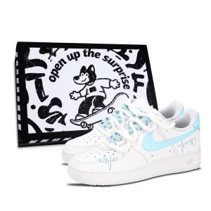 Nike Кроссовки Air Force 1 Heart Electric Diagram, износостойкие, низкие, для скейтбординга, женские, светло-синие