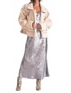 Серебряное платье миди с лодочкой и вырезом лопаткой ELAN