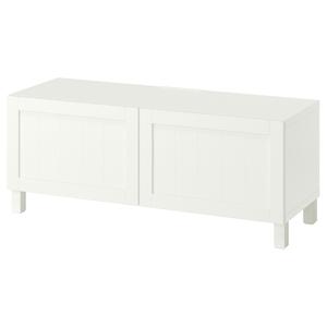 Тумба под телевизор Ikea Bestå с дверцами, 120x42x48 см, белый / пипмакаре белый