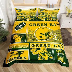 Erosebridal Футбольный комплект постельного белья с принтом регби и шлемами, Yellow Army Green