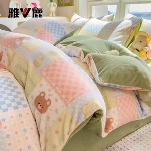 Yalu Пододеяльник 180х220 см из молочного велюра, двойной флис, принт Pinbu Xiaoxiong