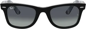 Солнцезащитные очки Ray-Ban Rb2140 Original Wayfarer с градиентным переходом цвета, квадратной формы, Black on Chevron Grey/Burgundy/Light Grey Gradient Blue