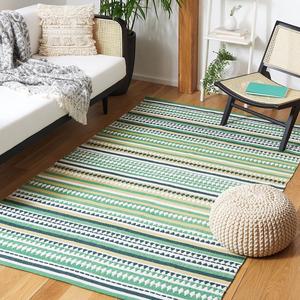 Ковер SAFAVIEH, 153 x 244 см, Montauk Collection - Green & Ivory, ручной работы бoho полоска Cotton, идеально для помещений с высокой проходимостью в гостиной, спальне (MTK451Y)