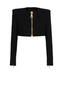 Укороченный жакет из шерсти "гренадин" Balmain, черный