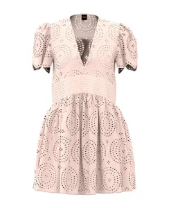 Розовое кружевное платье из хлопка с плиссировкой. Hugo, розовый