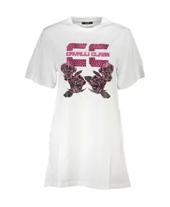 Платье с принтом в виде роз и вышитым логотипом. Cavalli Class, белый
