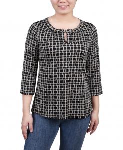 Топ миниатюрного размера с рукавами 3/4 и люверсами NY Collection, мульти