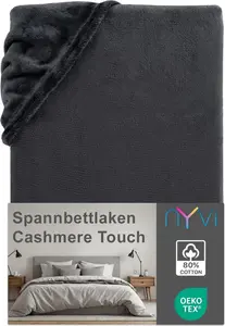 Простыня на резинке DreamScience Cashmere Touch 140x200 - 160x200 см антрацитового цвета для матрасов высотой до 22 см - бархатистая, мягкая и теплая простыня на резинке NYVI