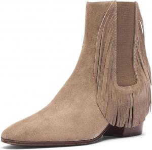 Женские ботильоны с бахромой на резинке, закрытый носок миндалевидной формы, низкий массивный каблук, с кисточками, повседневные, для работы и вечеринок, размеры 4-16 US Wo wagas, Camel