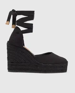 Женские окрашенные эспадрильи на танкетке Carina из органического хлопка с двойной подошвой Castañer, черный