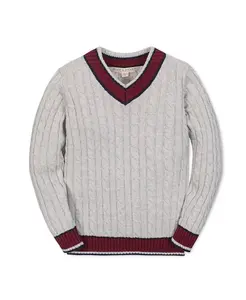 Детский свитер для крикета с длинными рукавами и V-образным вырезом из органического хлопка - для малышей и взрослых. Hope & Henry, серый