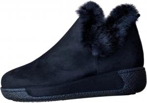 Пушистые зимние ботинки для женщин и мужчин с меховой подкладкой, короткие снегоступы, теплые, на липучке, повседневные платформенные ботильоны, удобные для прогулок, классическая обувь для улицы Generic, черный