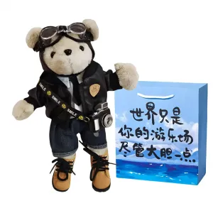 Супер крутой байкер медведь, пилотский комплект в стиле скелет, шарнирный, шикарные плюшевые медведи кукла высотой 20см Handsome