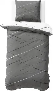 Постельное белье 155x200 см, хлопок, серый, белый, полосатый, пододеяльник, поли-коттон, двустороннее постельное белье с застежкой-молнией Visaggio