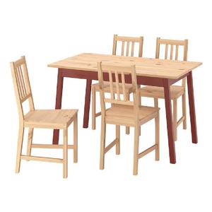 Кухонный набор IKEA PINNTORP, 125х75 см, 4 стула, светло-коричневый/красный