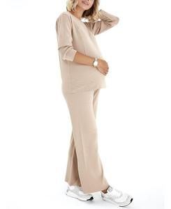 Элегантный комплект Accuchée Effortless Elegance с топом для беременных/кормящих и молнией по бокам с длинными рукавами и брюками для отдыха Accouchée, коричневый/бежевый