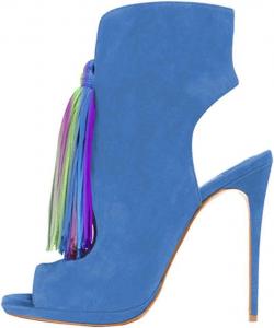 Женские сандалии FSJ с открытым носком, ремешком на пятке, высокие каблуки, бахрома на ботильонах, стильные шпильки с кисточками, обувь для летних нарядов, размеры US 4-15, Blue-Multi