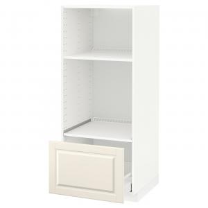 Высокая тумба для духовки/микроволновой печи с ящиком, белая/Bodbyn с оттенком белого, 60x60x140 см, Metod / Maximera IKEA