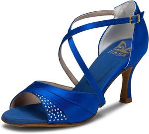 Туфли на каблуке для женщин Латиноамериканские женские сандалии Каблук 2,7'' Расклешенный Каблук Супер атласные танцевальные туфли (Цвет: слоновая кость, Размер: 5,5 UK) Generic, синий