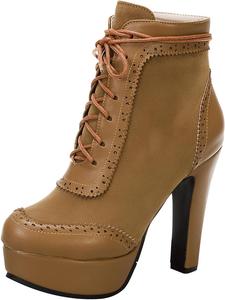 Женские ботильоны с шнуровкой на блочном каблуке, байкерские, с круглым носком Renessmi, Yellow 4