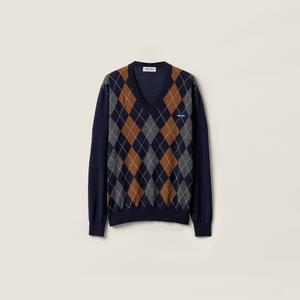 Шерстяной свитер с V-образным вырезом MIU MIU, синий